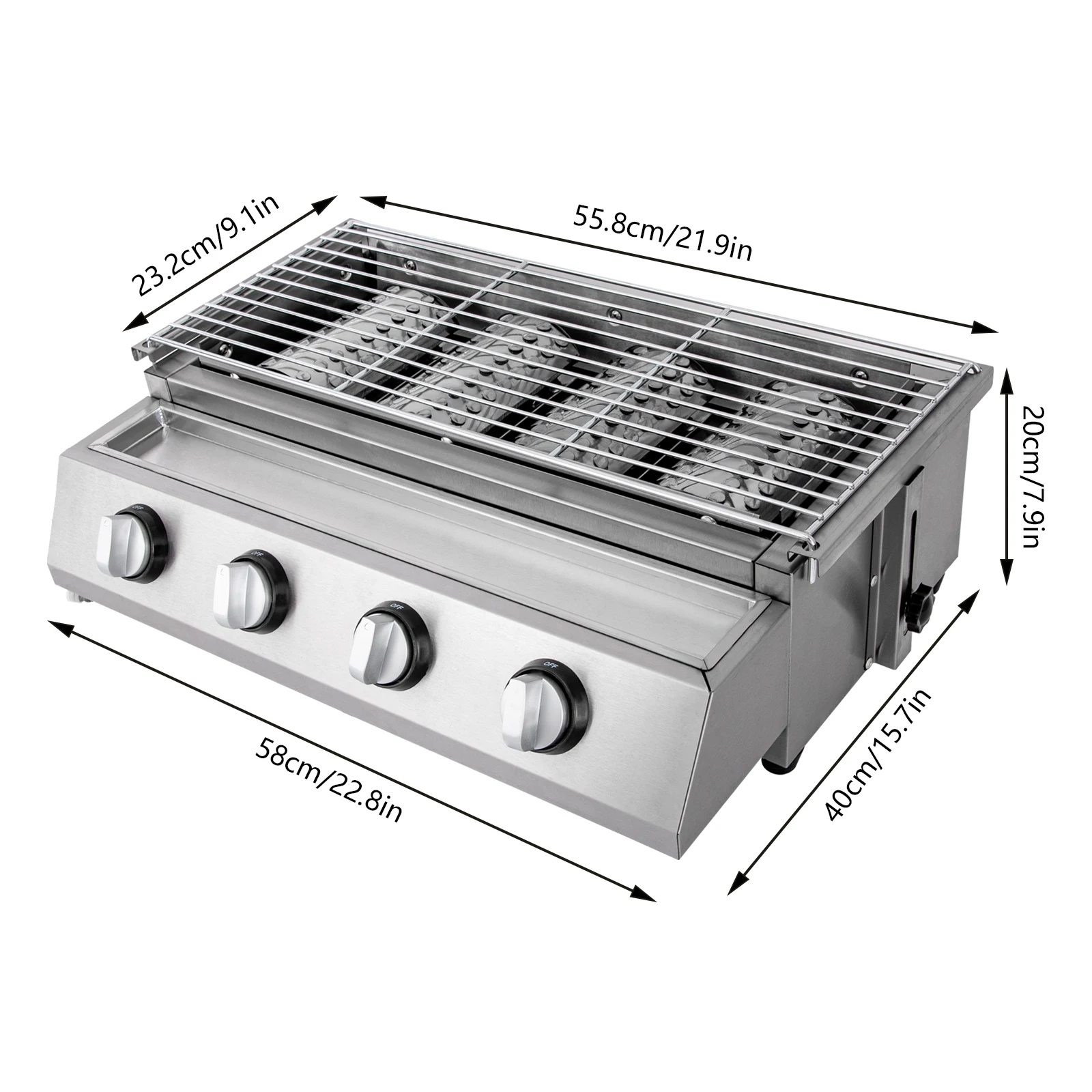 Height Adjustable Stainless Steel Smokeless Grill with 4 Individual Burners - Image 2