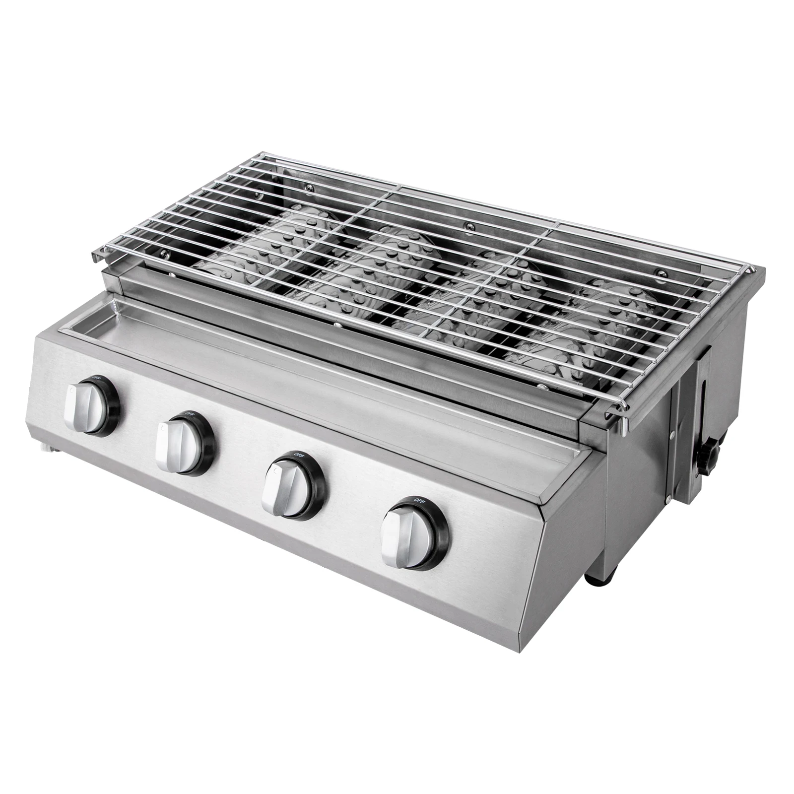 Height Adjustable Stainless Steel Smokeless Grill with 4 Individual Burners