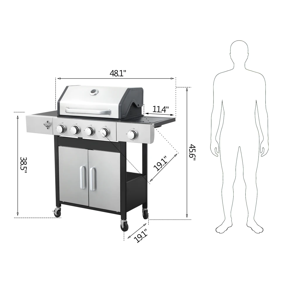 4-Burner Propane Gas BBQ Grill with Side Burner - Image 3