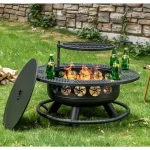 36 Inch Fire Pit with Cooking Grill, Outdoor Wood Burning BBQ