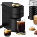 Limited-Edition Vertuo Pop+ Deluxe Coffee and Espresso Maker by Breville with Milk Frother, Matte Black Gold